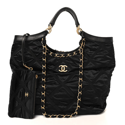 Chanel Nylon Grosgrain Quilted Lifestyle Shopping Tote Black 3 of 11