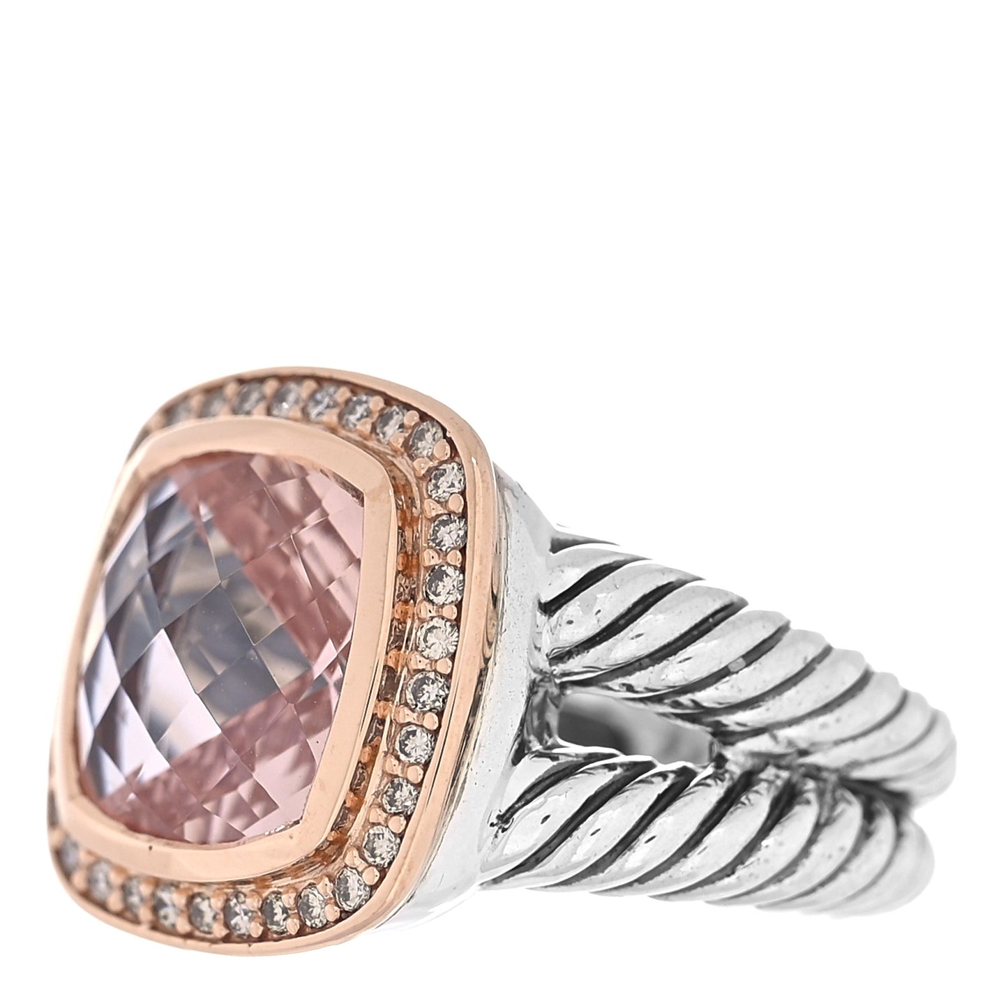 Sterling Silver 18K Rose Gold Diamond Morganite 11mm Albion Ring 52 6