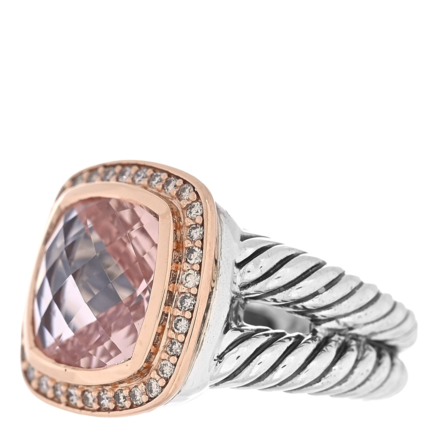 David Yurman Sterling Silver 18K Rose Gold Diamond Morganite 11mm Albion Ring 52 6 3 of 6