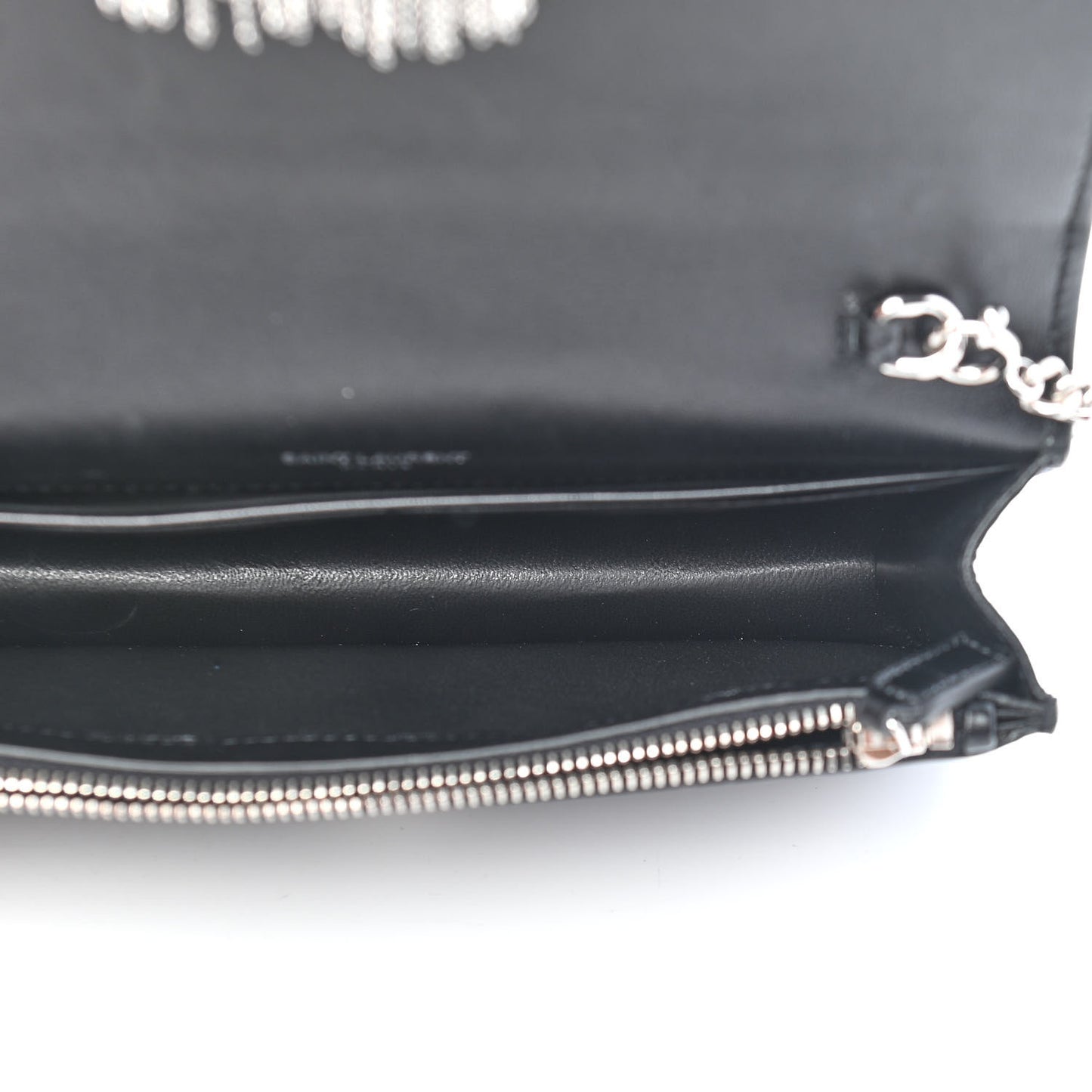 Calfskin Crocodile Embossed Kate Monogram Tassel Chain Wallet Black