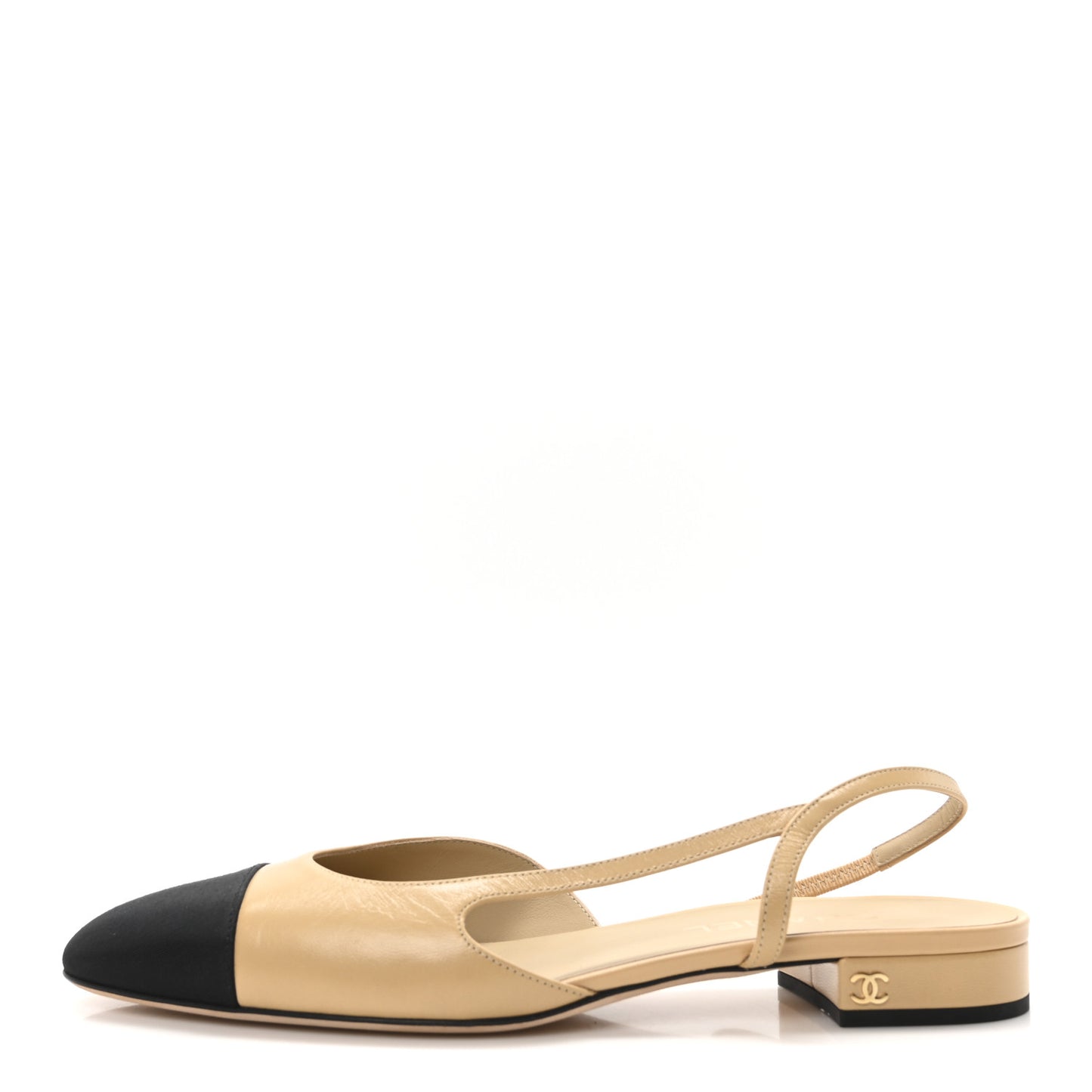 Lambskin Grosgrain Cap Toe CC Slingback Sandals 41 Beige Black