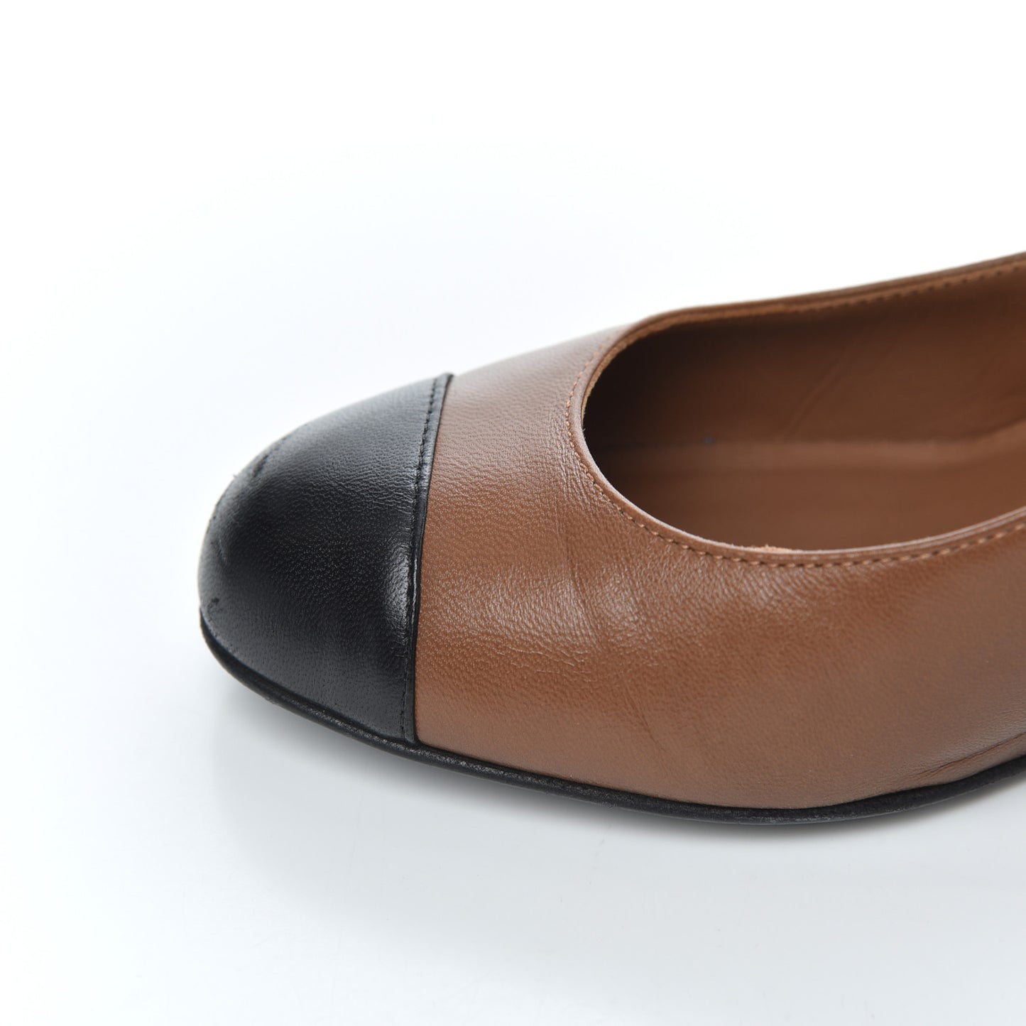 Lambskin Cap Toe Wedges 36 Brown Black