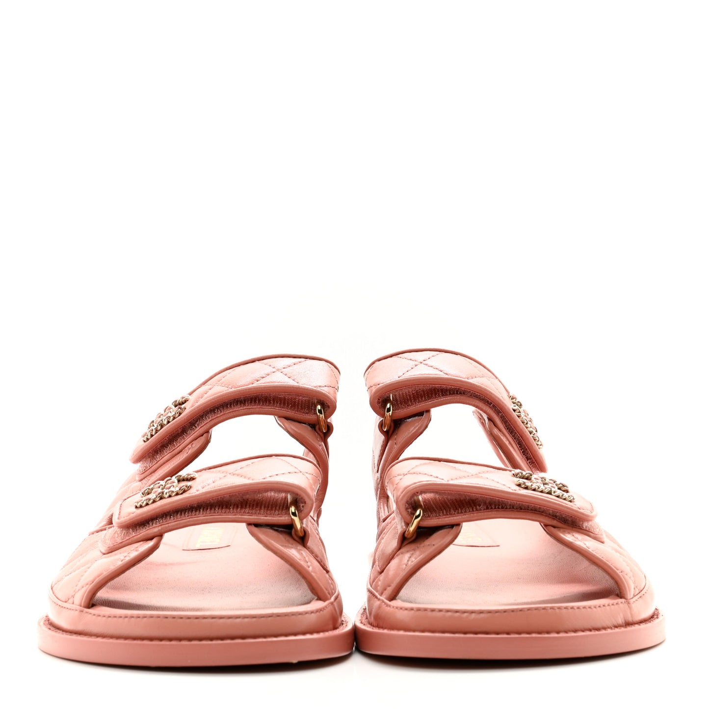 Lambskin Quilted Velcro Dad Chain CC Slide Sandals 41 Pink
