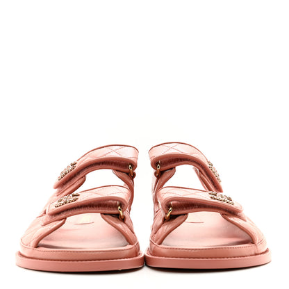 Chanel Lambskin Quilted Velcro Dad Chain CC Slide Sandals 41 Pink 2 of 9
