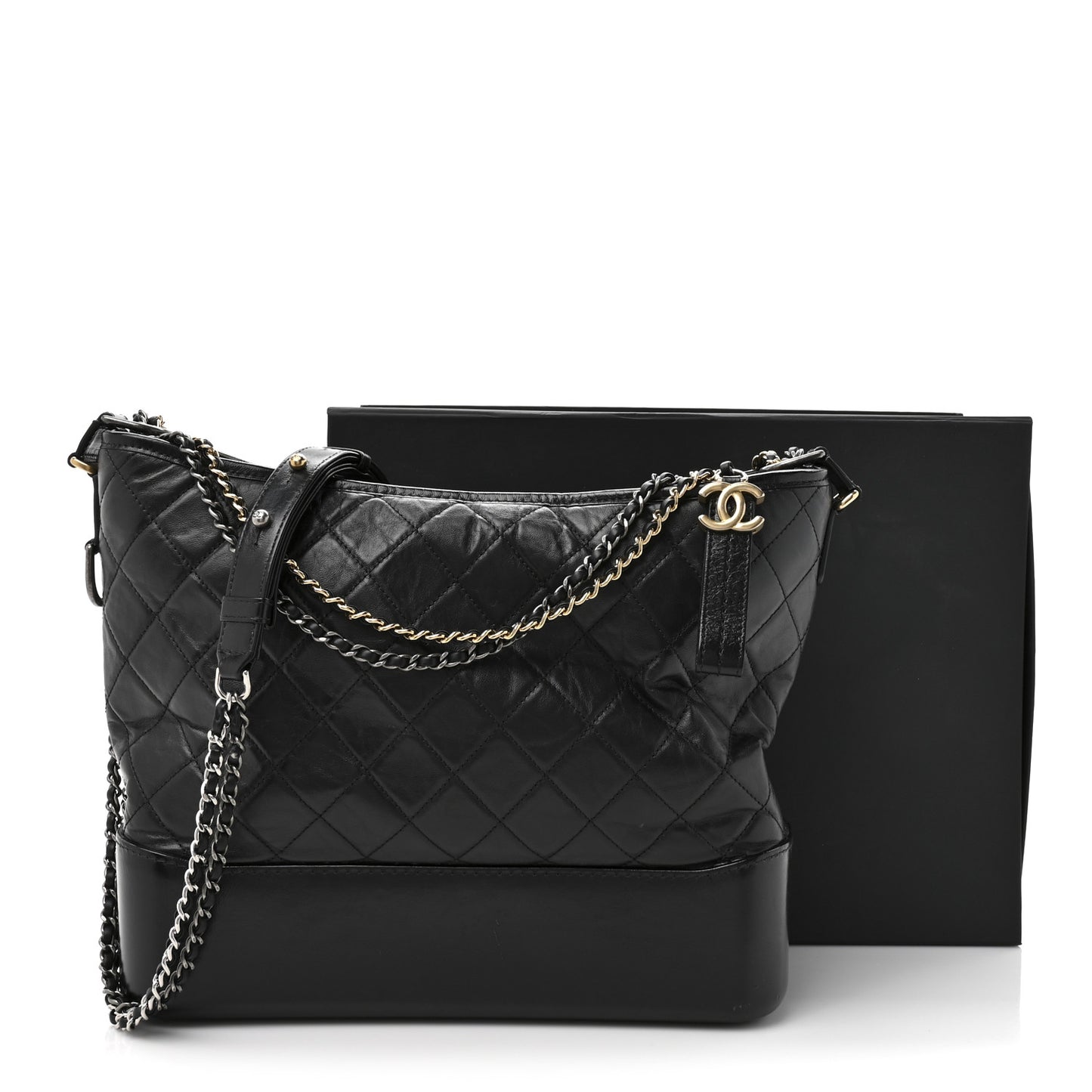 Aged Calfskin Quilted Large Gabrielle Hobo Black