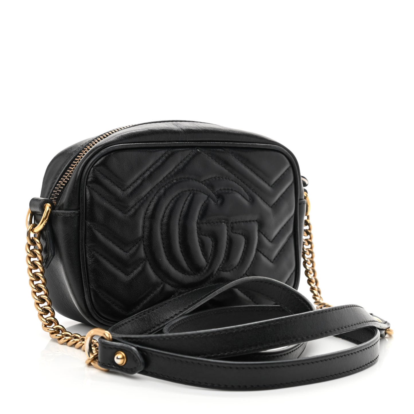 Calfskin Matelasse Mini GG Marmont Chain Shoulder Bag Black