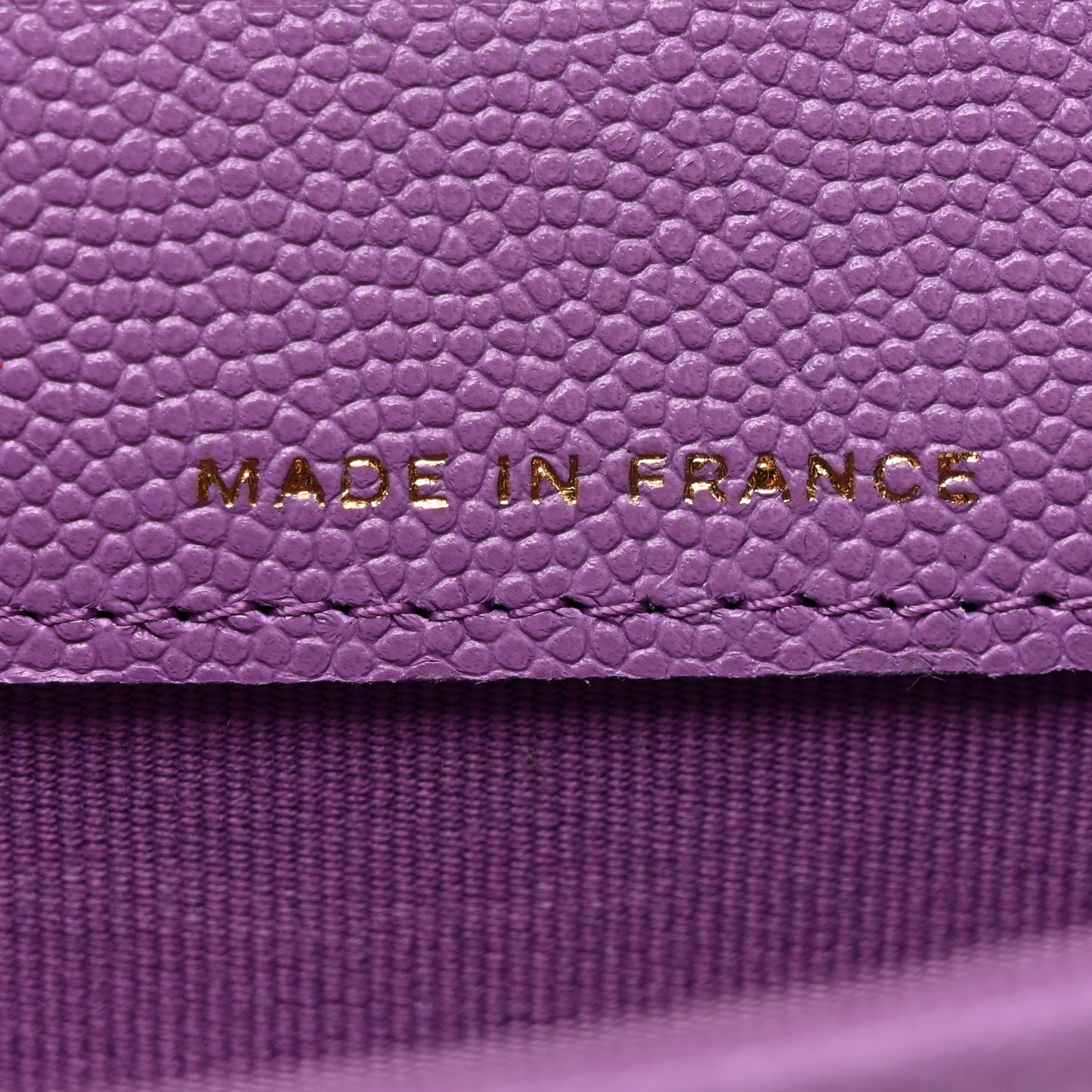 Caviar Quilted Flap Card Holder Wallet Purple