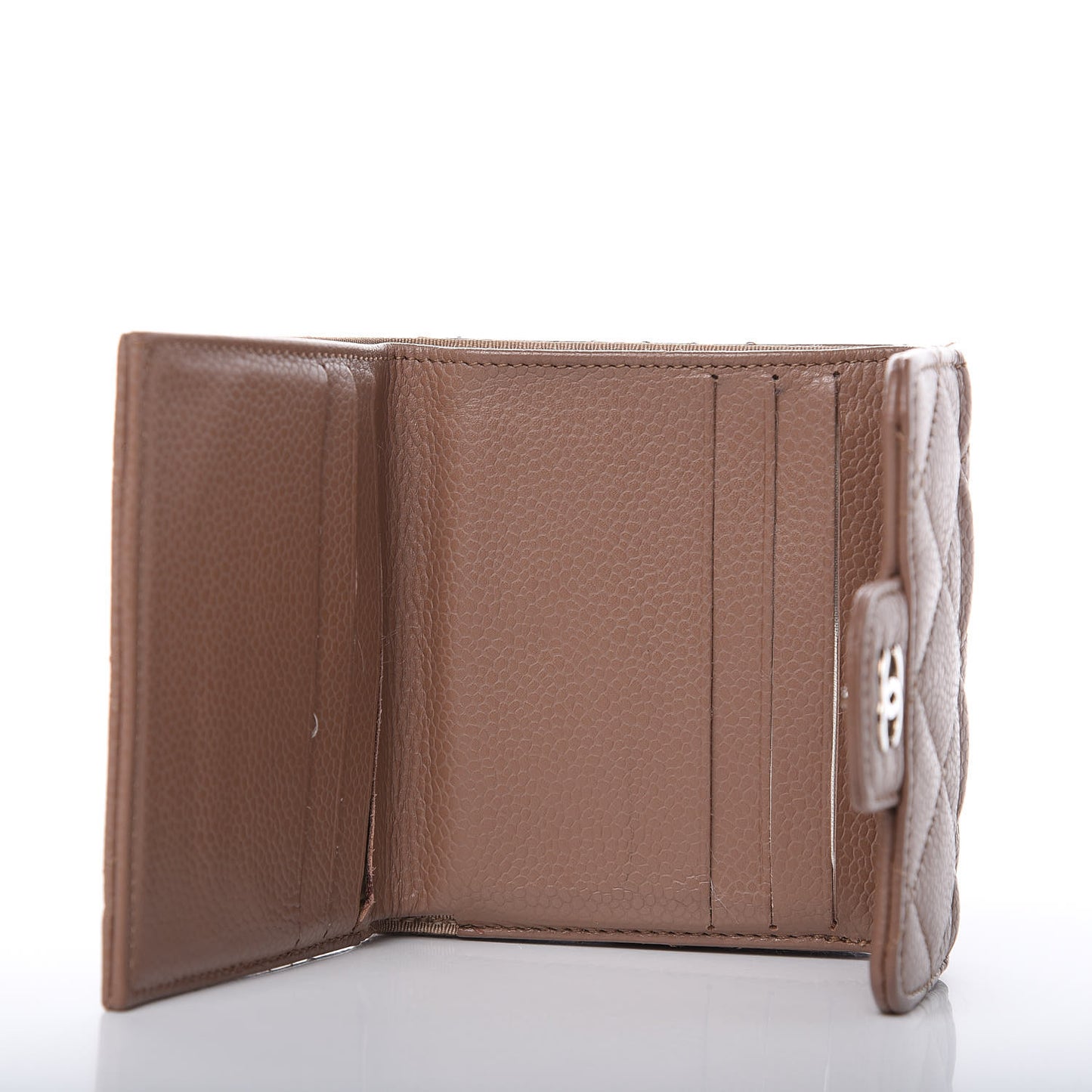 Caviar Quilted Compact Flap Wallet Dark Beige