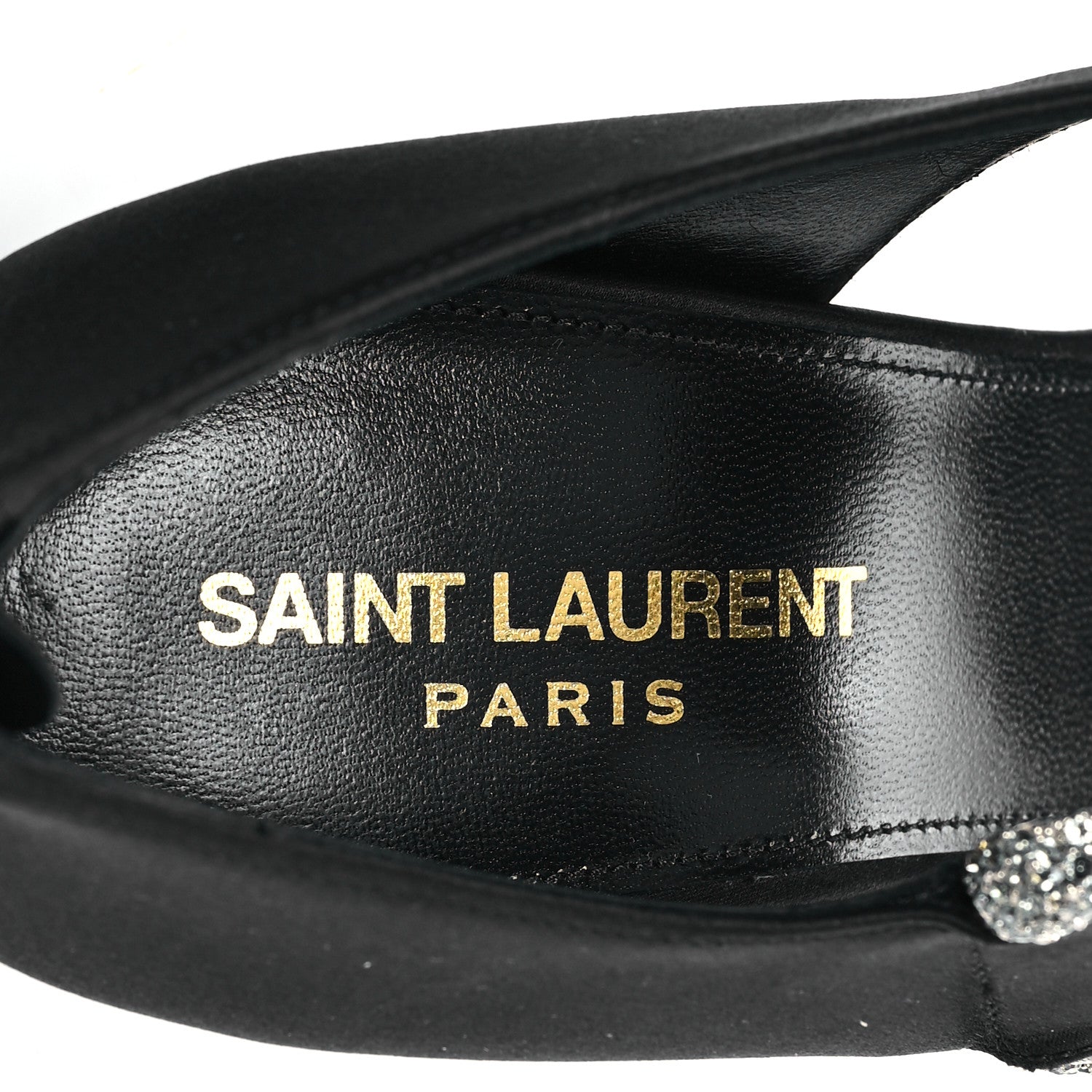 Saint Laurent Crepe Satin Crystal Buckle Gippy 110 Sandals 38 Black 8 of 10