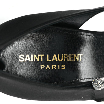 Saint Laurent Crepe Satin Crystal Buckle Gippy 110 Sandals 38 Black 8 of 10