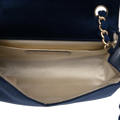 Chanel Satin Mesh Camellia Flap Navy Blue 4 of 12
