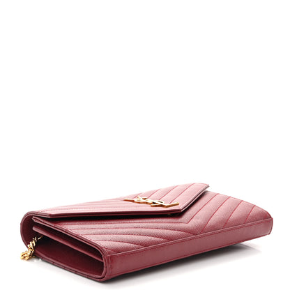 Saint Laurent Grain De Poudre Matelasse Chevron Monogram Chain Wallet Blush Fonce 4 of 11