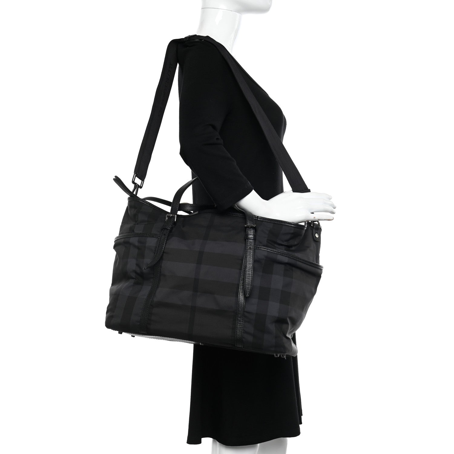 Burberry Nylon House Check Diaper Bag Black 2 of 15