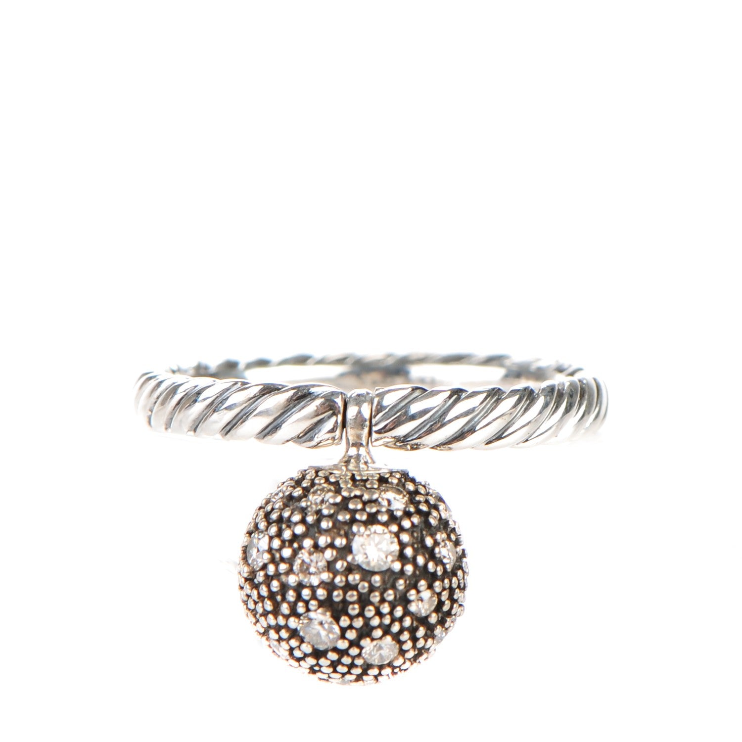David Yurman Sterling Silver Pave Diamond 8mm Element Ball Ring 51.5 6 1 of 4