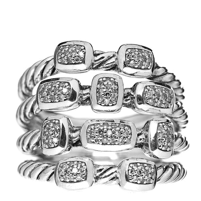 David Yurman Sterling Silver Diamond Confetti 4 Row Ring 54 7 1 of 6