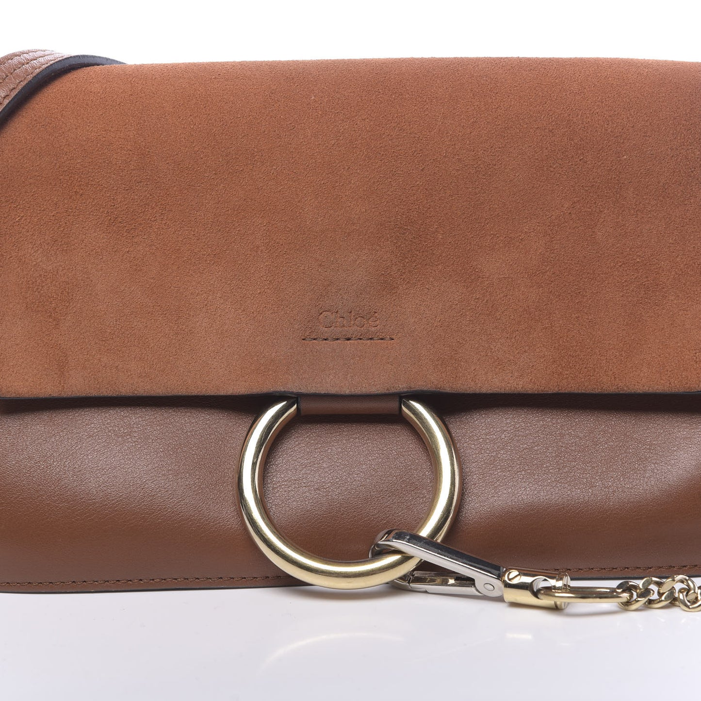 Suede Calfskin Small Faye Shoulder Bag Tobacco