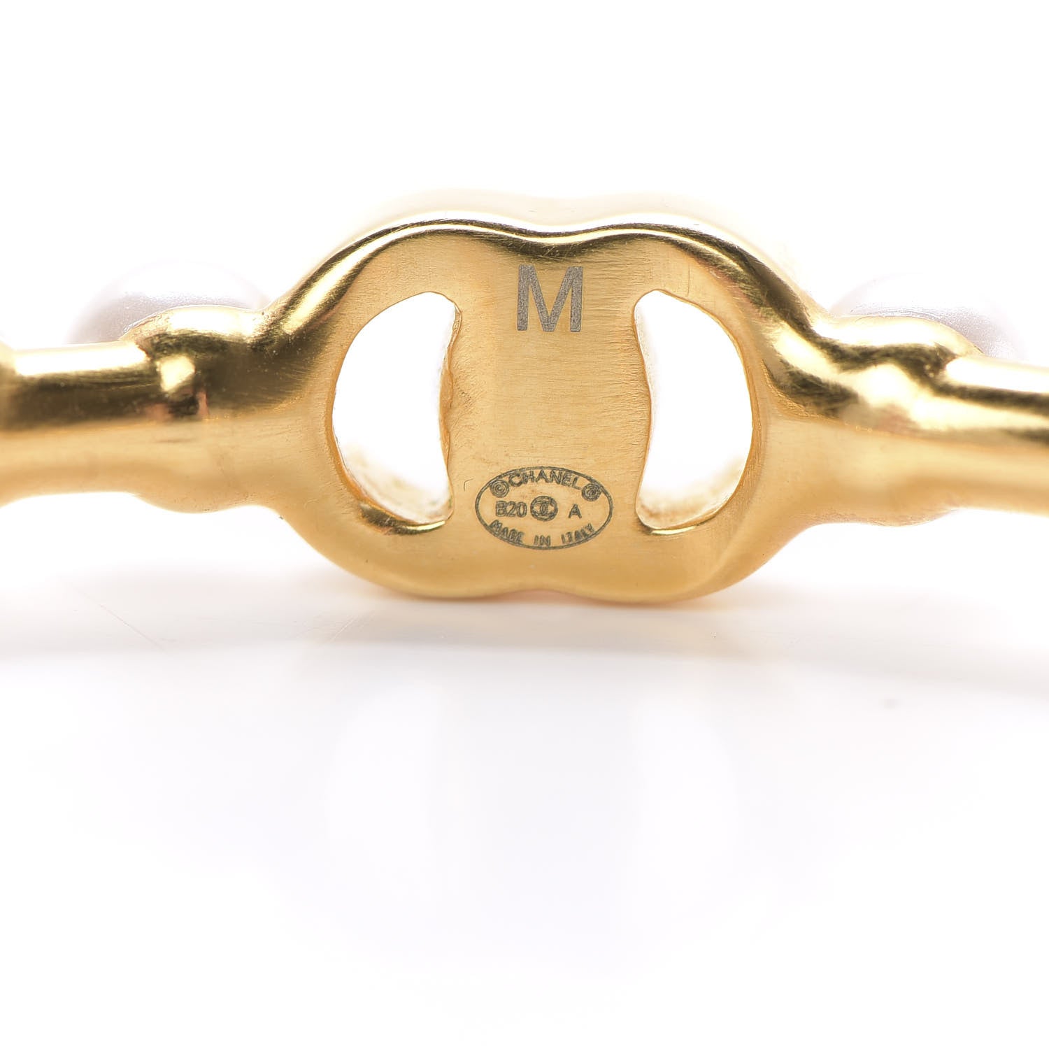Chanel Pearl CC Cuff Bracelet M Gold Pearly White 5 of 7