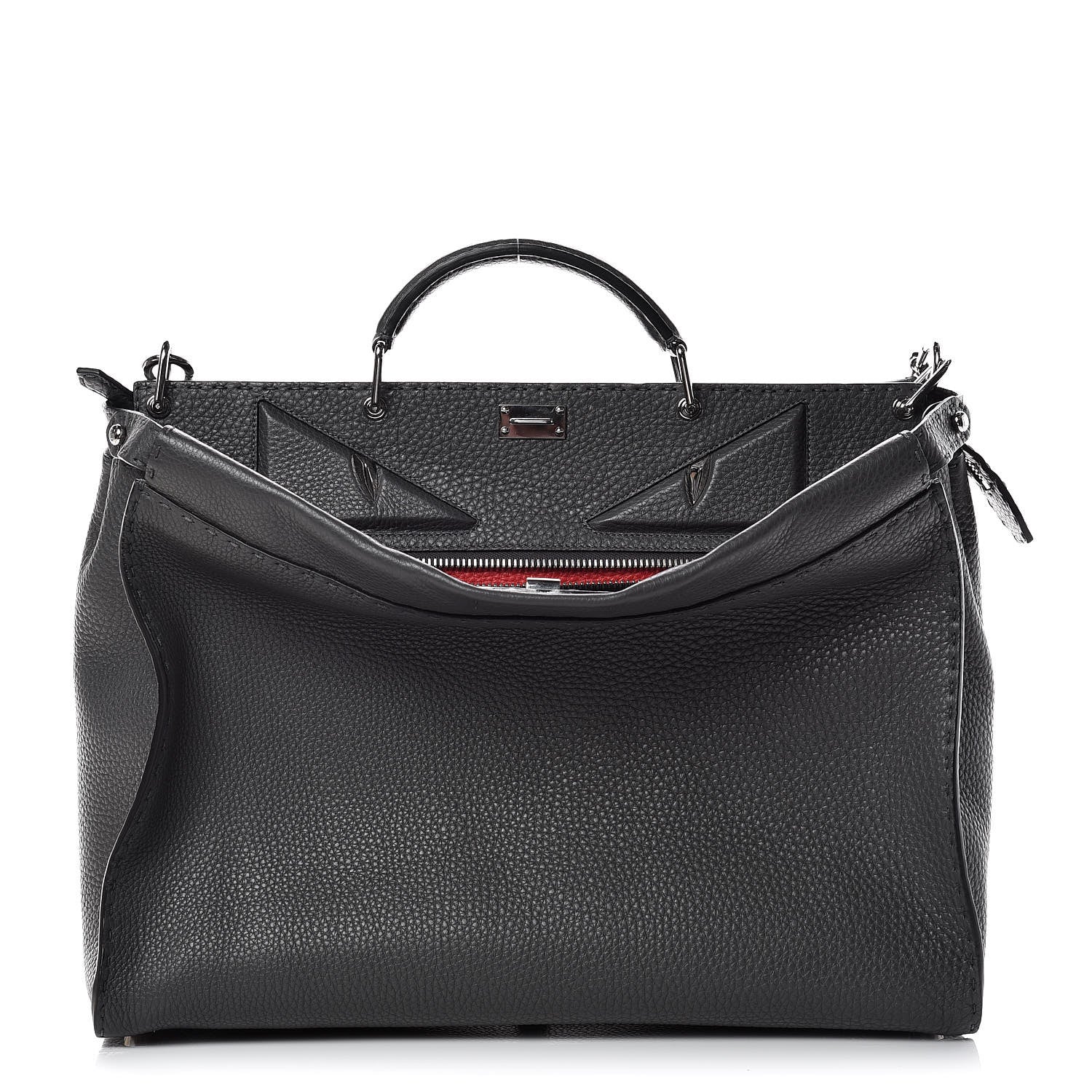 Fendi Cuoio Romano Selleria Monster Eyes Large Peekaboo Iconic Fit Satchel Asfalto 1 of 16