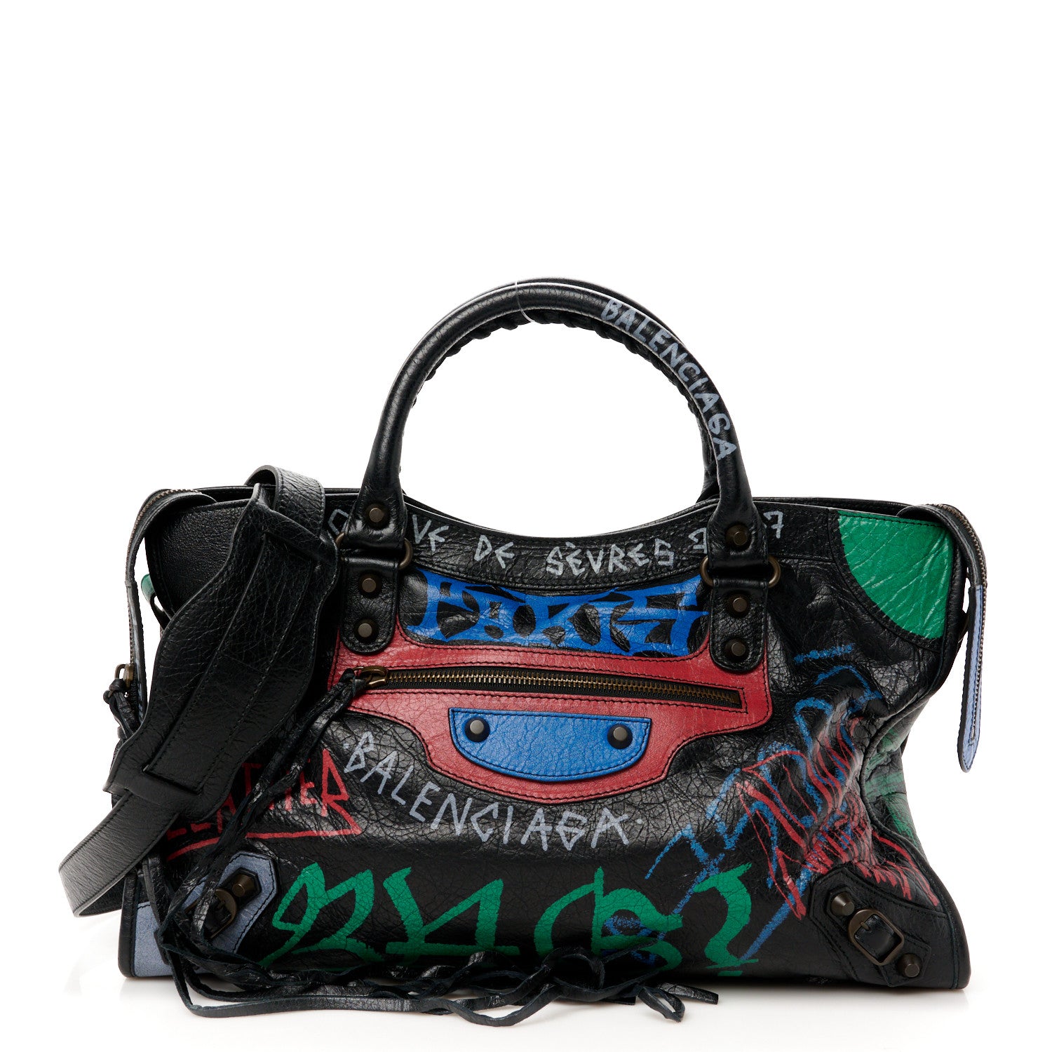 Balenciaga Agneau Graffiti All Over Classic Hardware City Black Vert Rouge 1 of 11