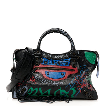 Balenciaga Agneau Graffiti All Over Classic Hardware City Black Vert Rouge 1 of 11