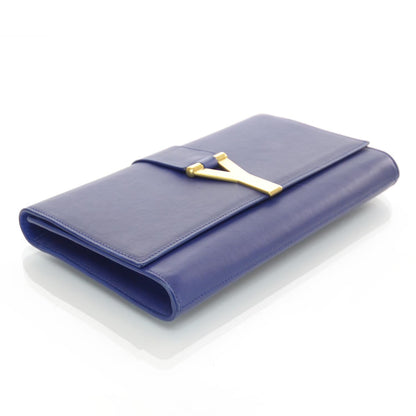 Saint Laurent Leather Chyc Clutch Blue 3 of 8