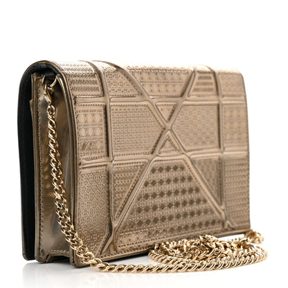 Christian Dior Metallic Patent Micro-Cannage Diorama Wallet on Chain Pouch Gold 3 of 10
