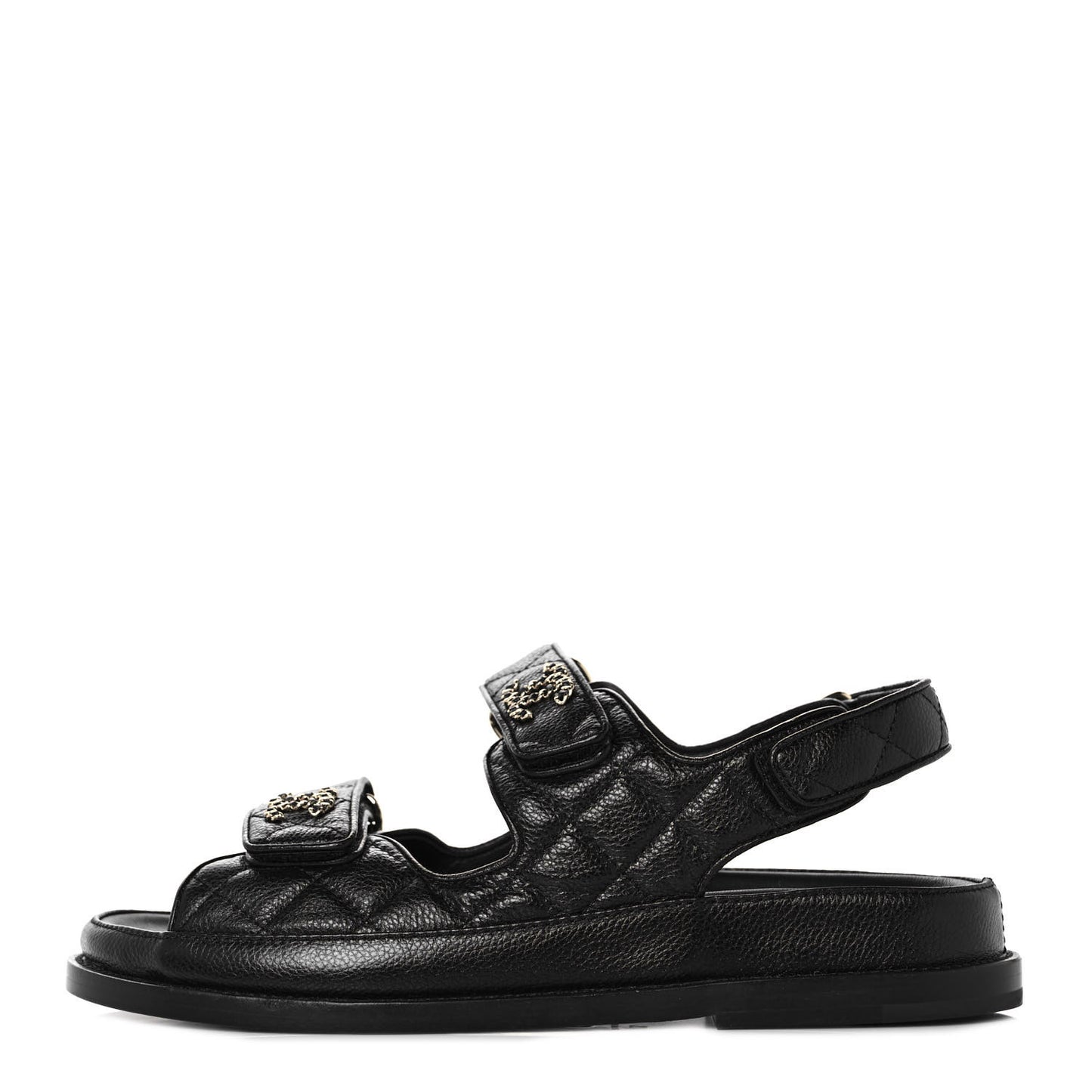 Grained Calfskin Velcro Dad Sandals 37 Black