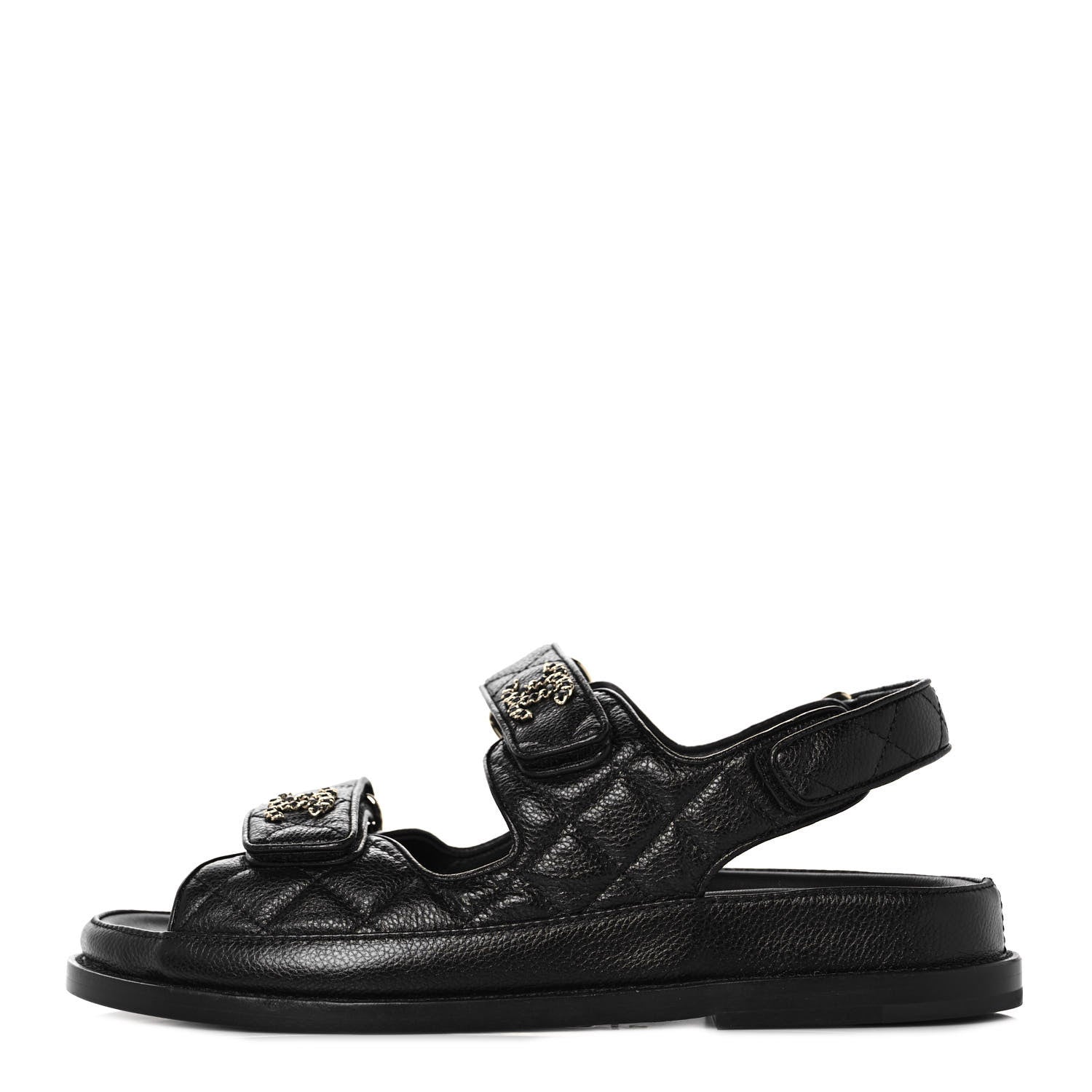 Chanel Grained Calfskin Velcro Dad Sandals 37 Black 1 of 9