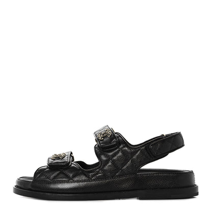 Chanel Grained Calfskin Velcro Dad Sandals 37 Black 1 of 9