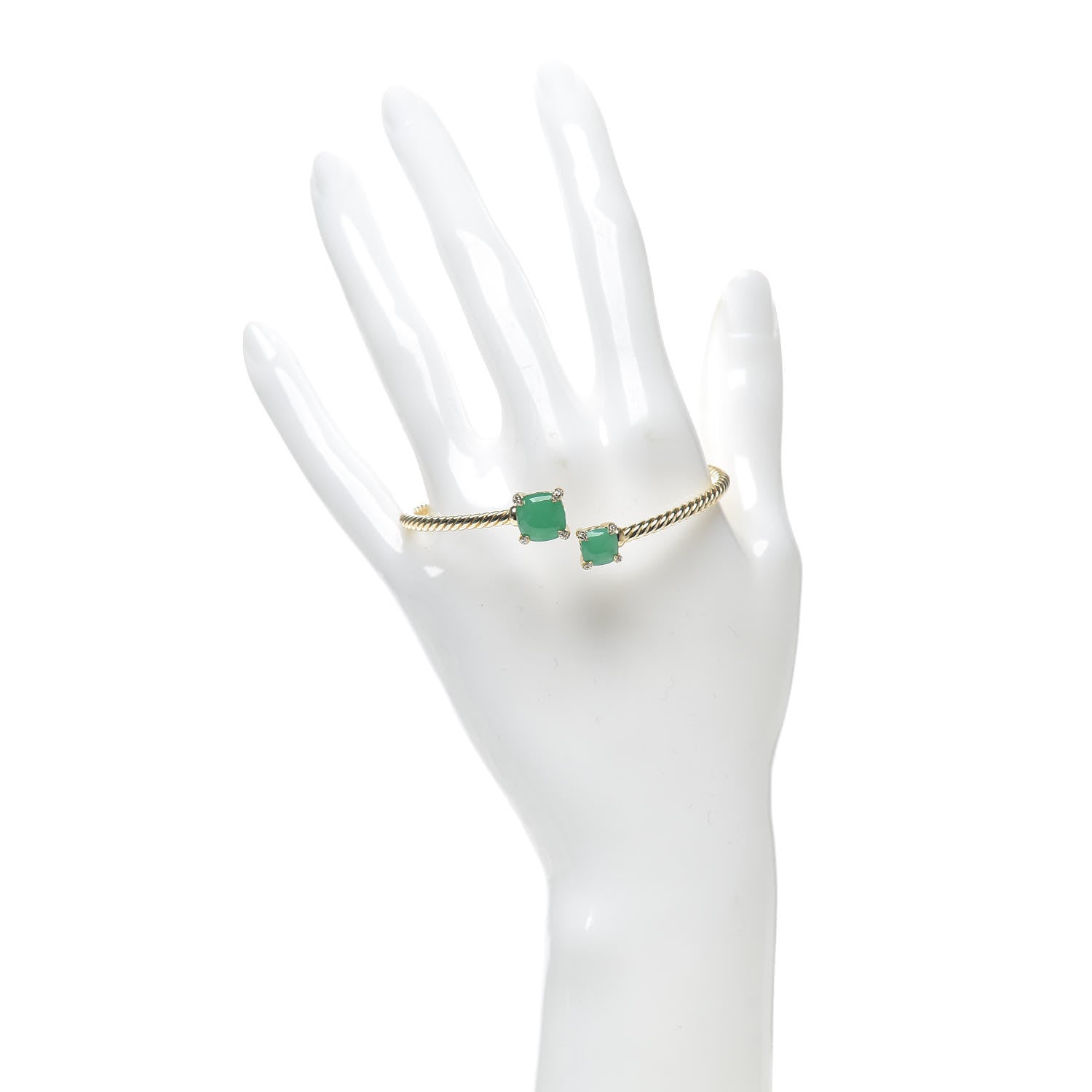 David Yurman 18K Yellow Gold Diamond Chrysoprase Chatelaine Bypass Bracelet 2 of 5