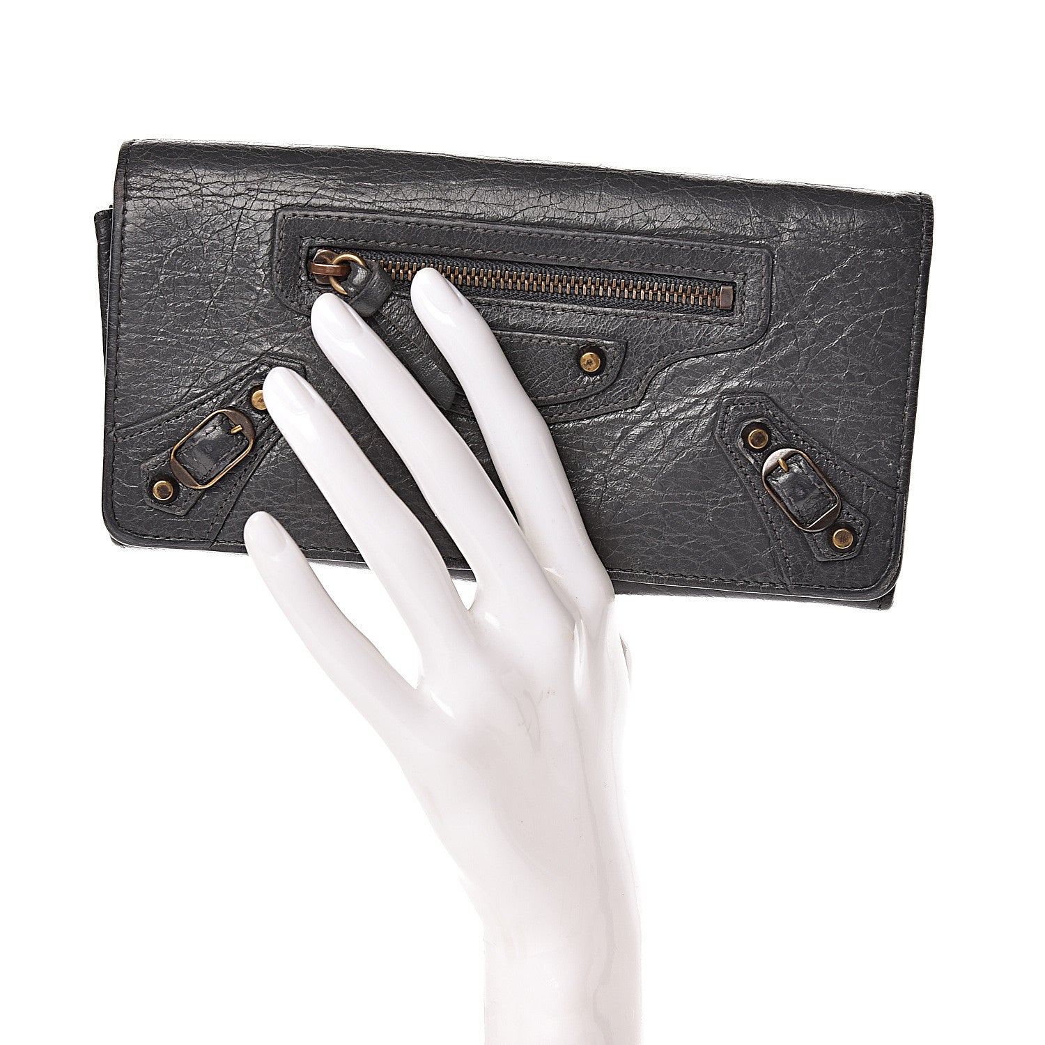Balenciaga Agneau Classic Hardware Money Wallet Gris Fossile 2 of 11
