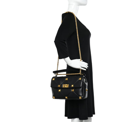 Valentino Garavani Nappa Large Roman Stud Shoulder Bag Black 2 of 10