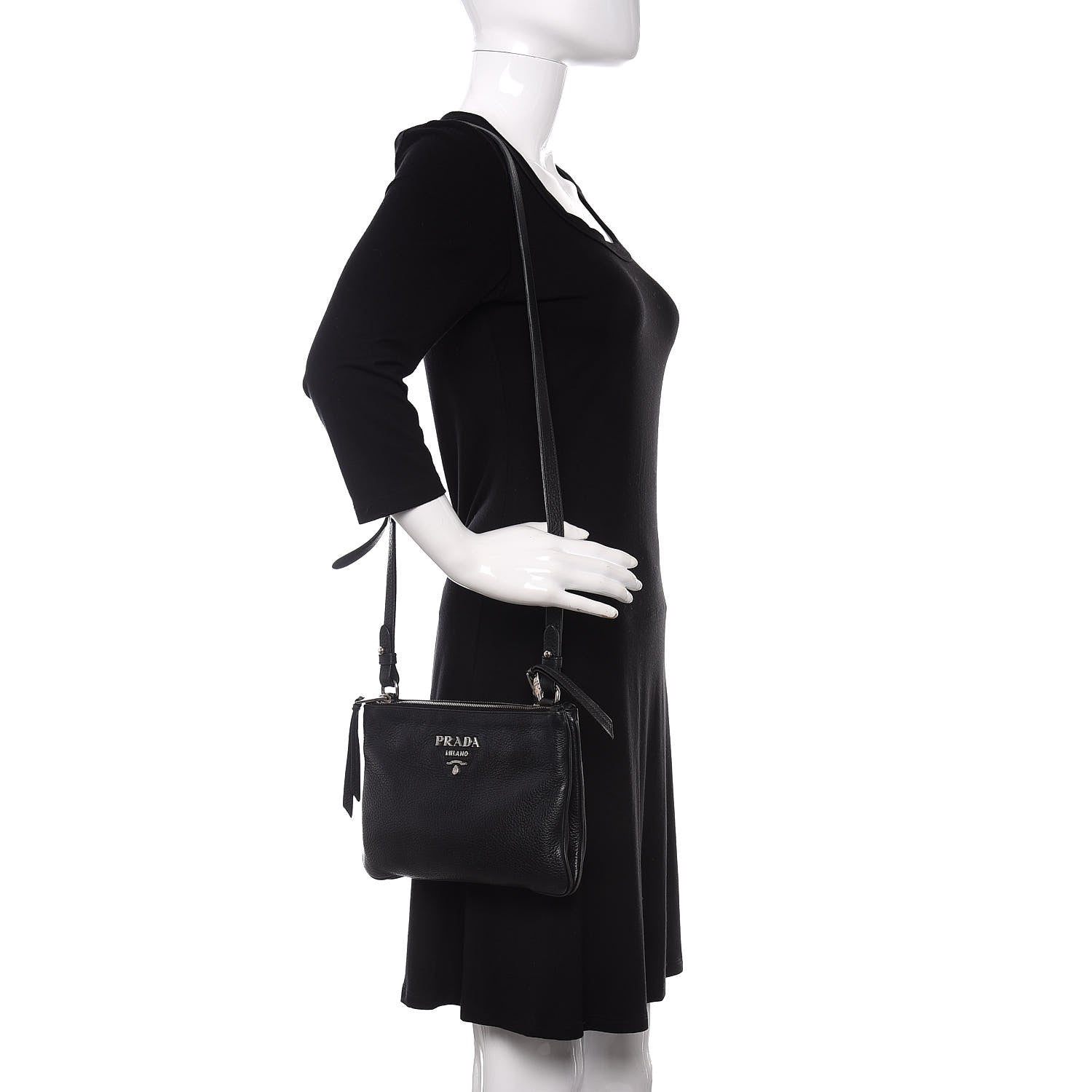 Prada Vitello Daino Double Zip Crossbody Bag Black 2 of 12