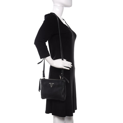 Prada Vitello Daino Double Zip Crossbody Bag Black 2 of 12