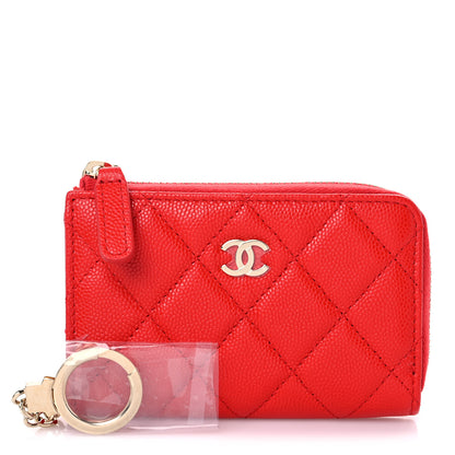Chanel Caviar Quilted Zipped Key Holder Case Red 1 of 9