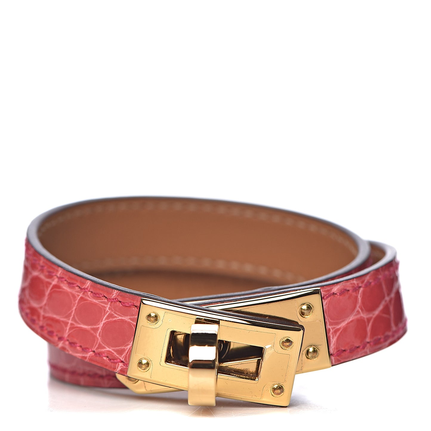 Shiny Alligator Kelly Double Tour Bracelet T2 Bougainvillea