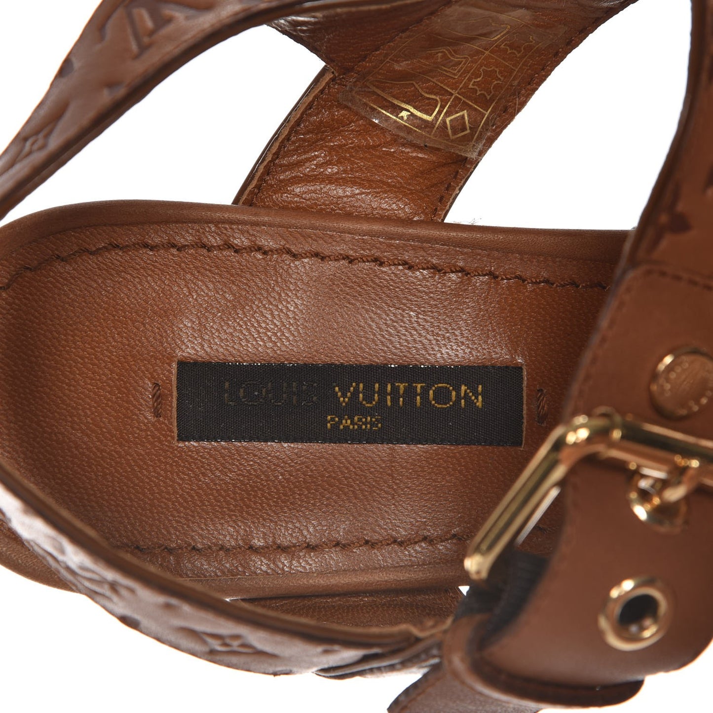 LOUIS VUITTONCalfskin Monogram Espadrille Wedge Sandals 36 Cognac