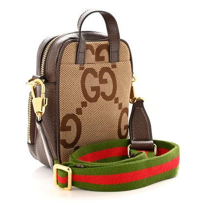 Gucci Monogram Jumbo GG Textured Dollar Calfskin Web Shoulder Bag Camel Ebony New Acero 3 of 10