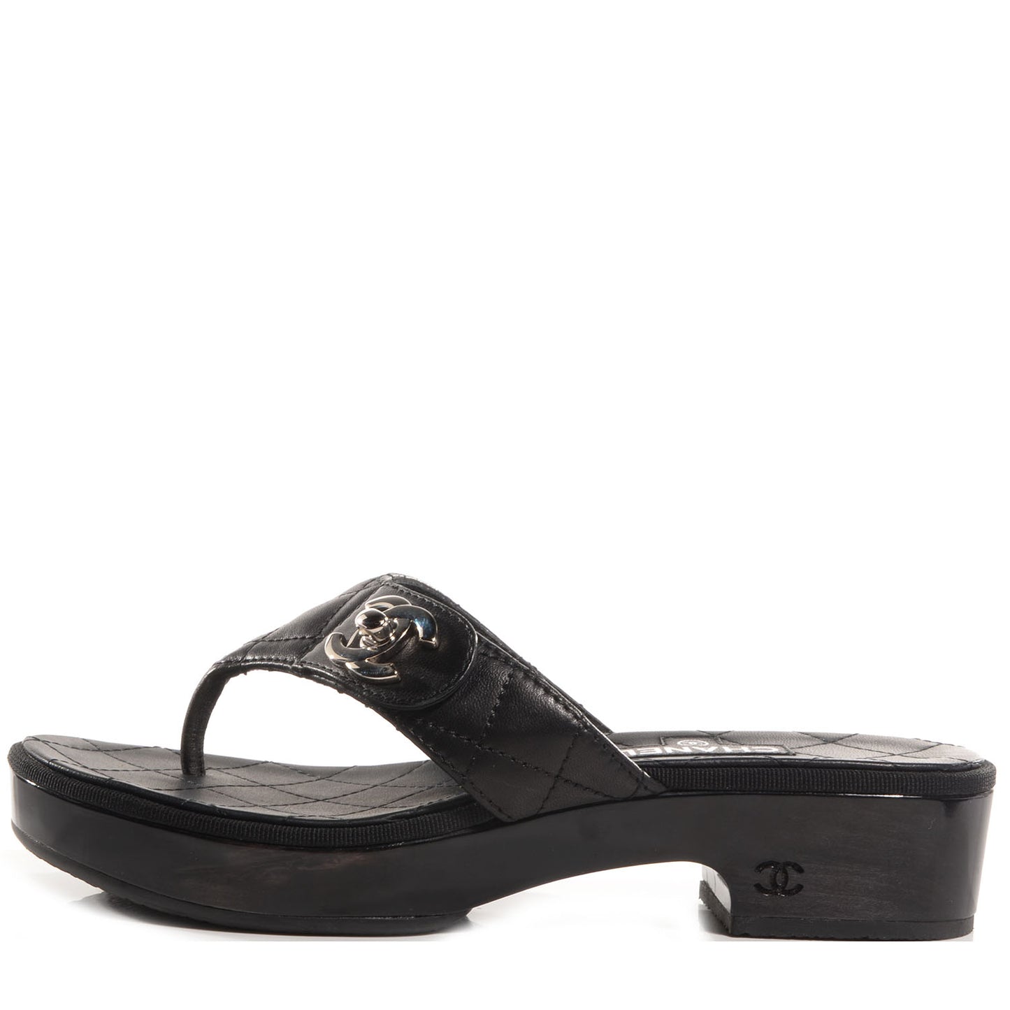 Lambskin Quilted CC Turnlock Sandals 36.5 Black