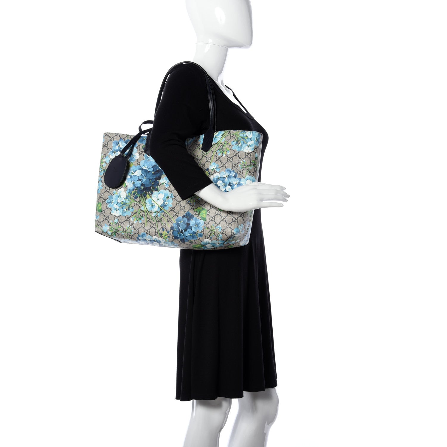 Gucci GG Supreme Monogram Blooms Medium Reversible Tote Beige Blue Navy 2 of 16