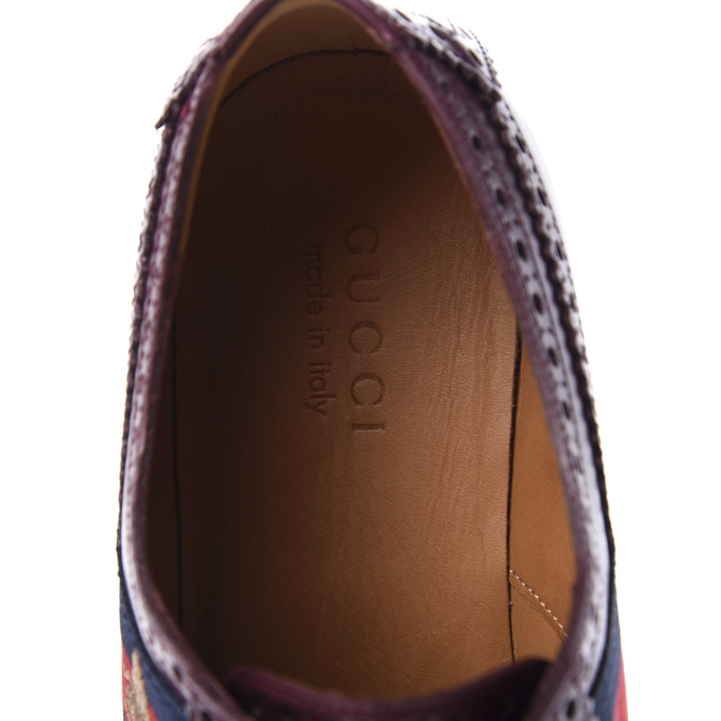 Calfskin Web Bee Embroidered Mens Slip-On Brogue Wingtip Derby Shoes 9 Bordeaux