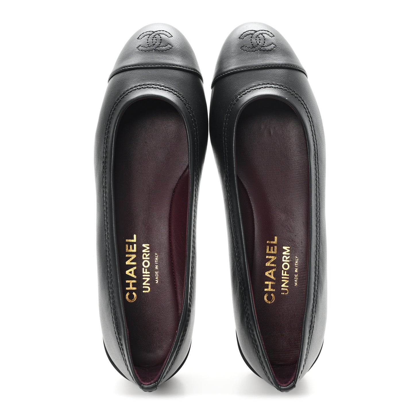 Lambskin Cap Toe CC Uniform Ballerina Flats 37.5 Black