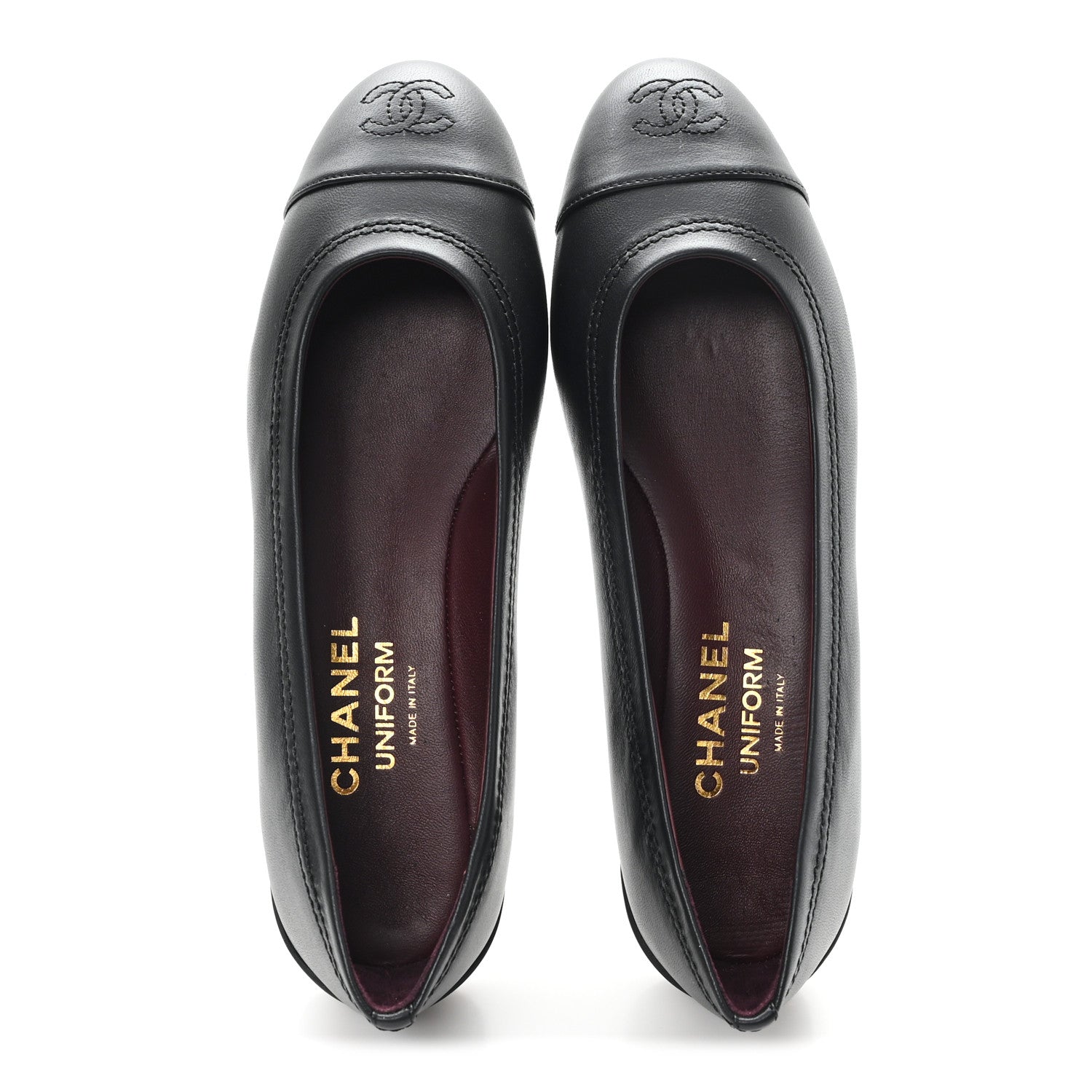 Chanel Lambskin Cap Toe CC Uniform Ballerina Flats 37.5 Black 2 of 10