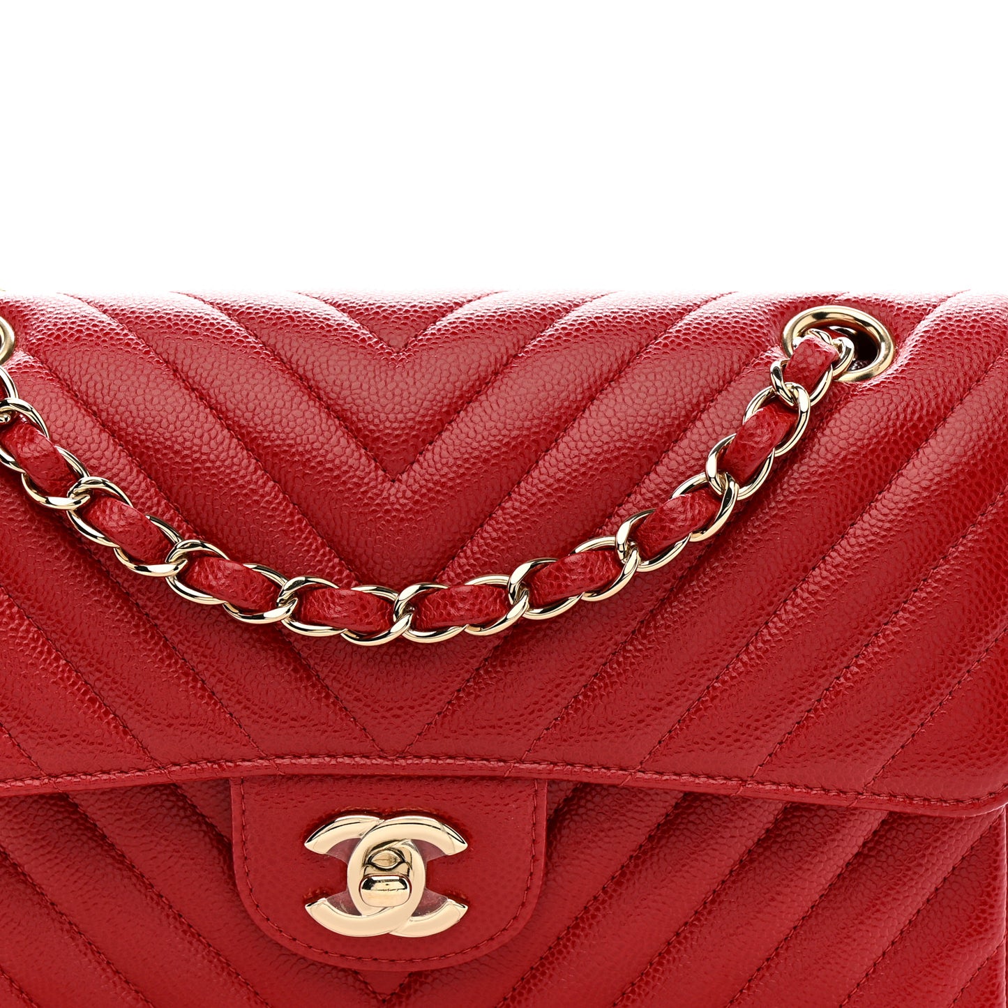Caviar Chevron Quilted Small Double Flap Red