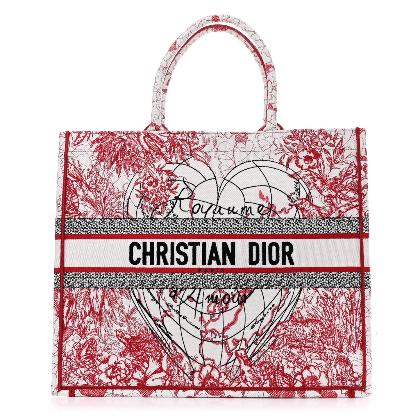 Canvas Embroidered Large Dioramour D-Royaume Book Tote Red Multicolor