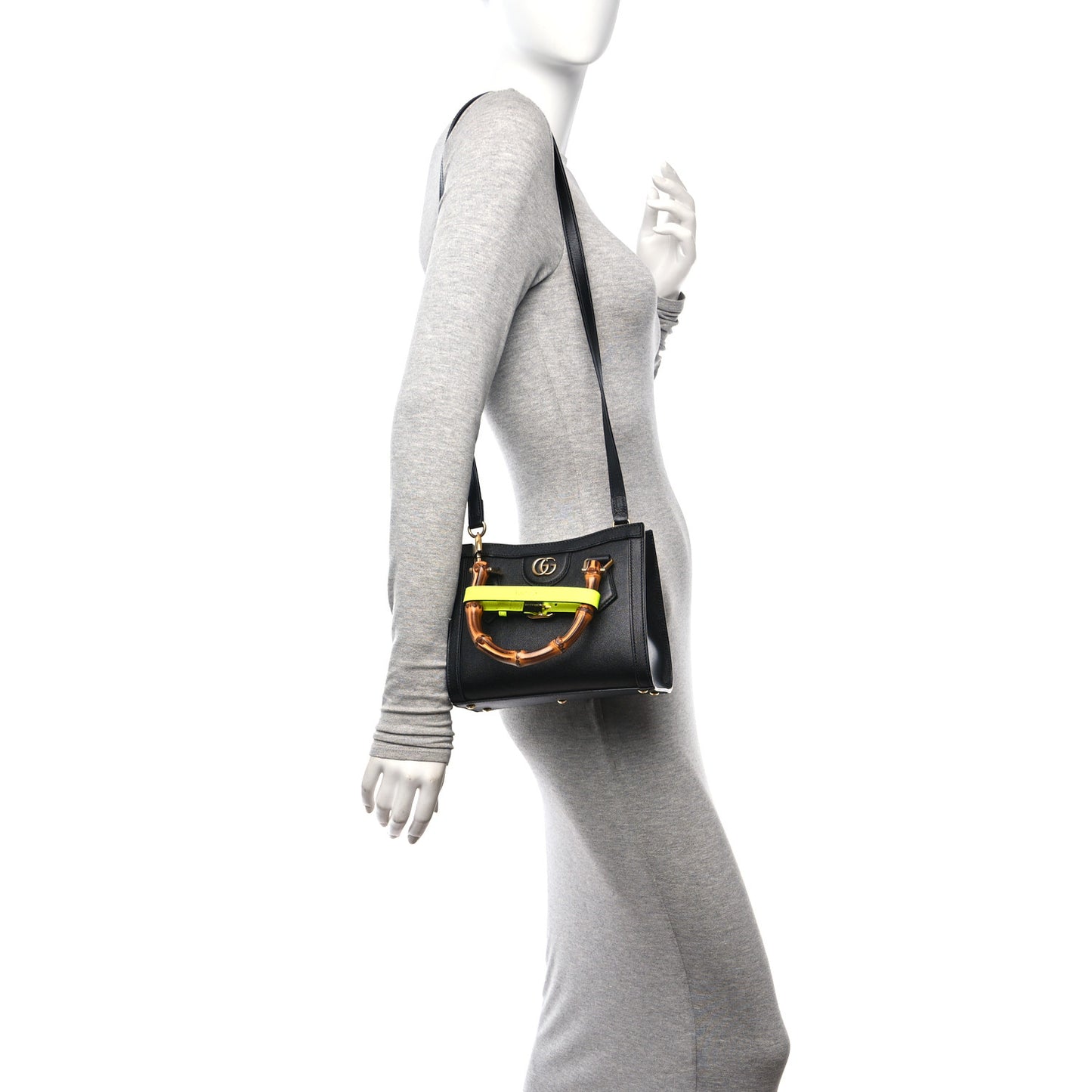 Wonka Grain Calfskin Mini Diana Tote Bag Black Yellow Fluo