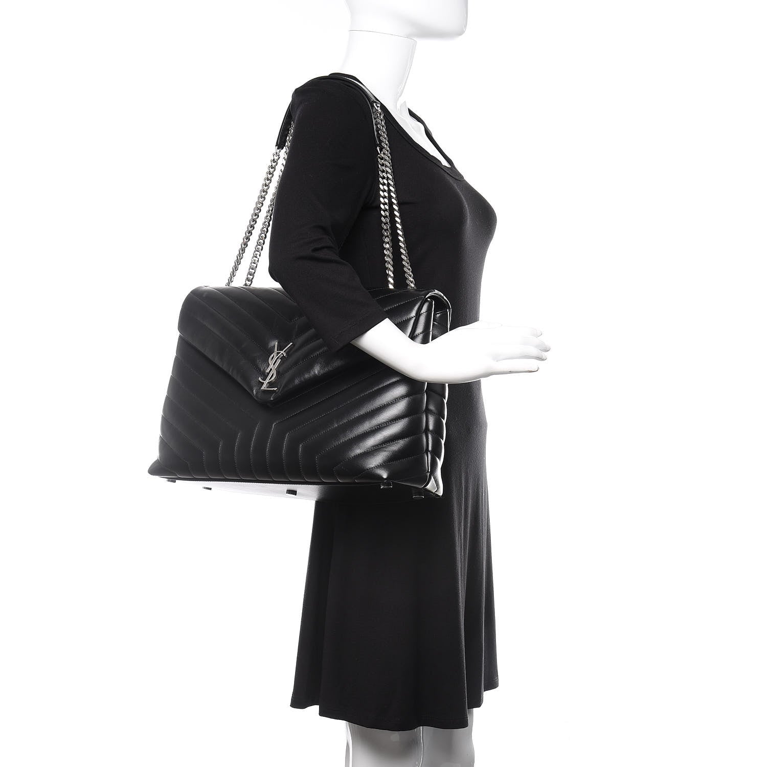 Saint Laurent Calfskin Y Quilted Monogram Large Loulou Chain Satchel Black 2 of 9