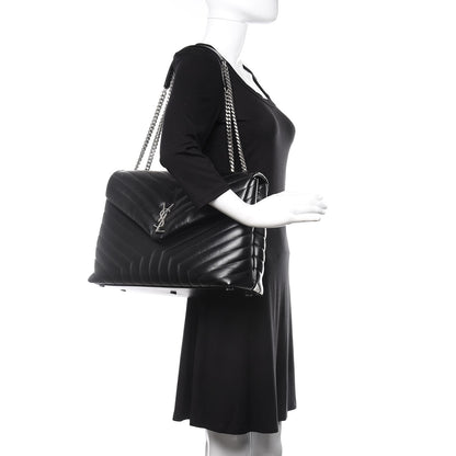 Saint Laurent Calfskin Y Quilted Monogram Large Loulou Chain Satchel Black 2 of 9