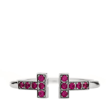 Tiffany 18K White Gold Ruby T Wire Ring 51 5.75 1 of 4