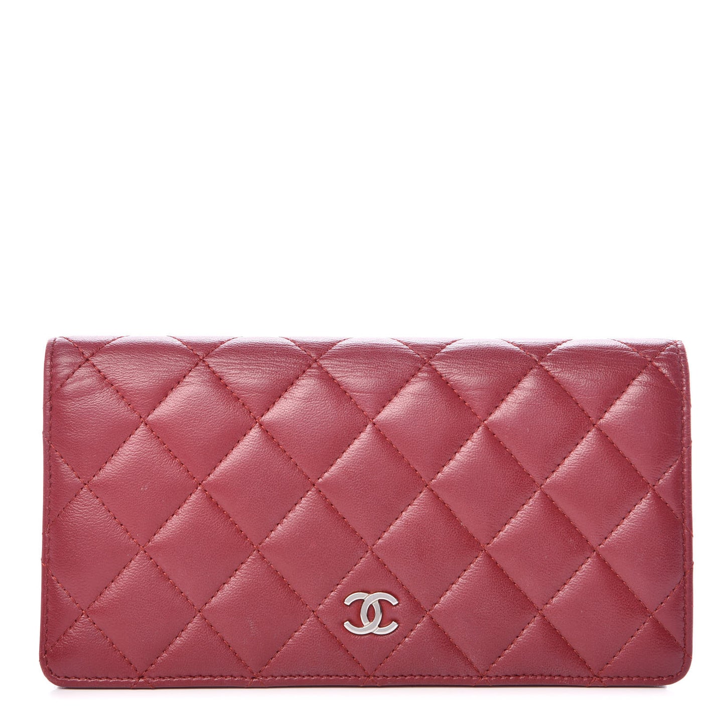 Lambskin Quilted Yen Wallet Red